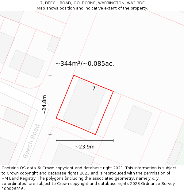 7, BEECH ROAD, GOLBORNE, WARRINGTON, WA3 3DE: Plot and title map