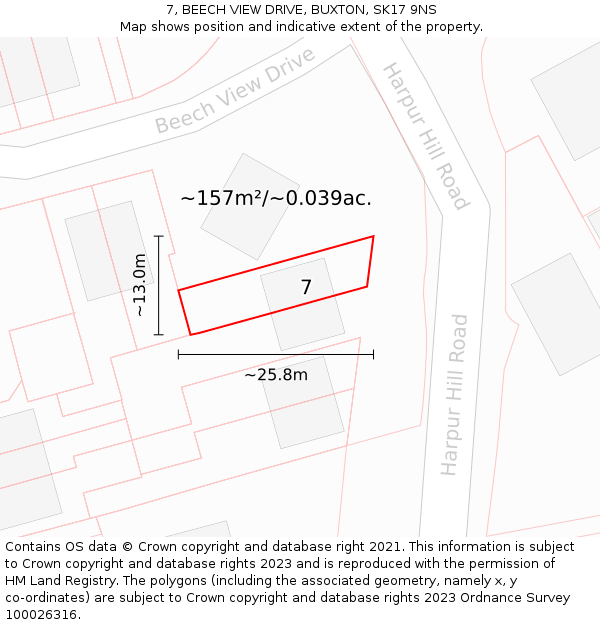7, BEECH VIEW DRIVE, BUXTON, SK17 9NS: Plot and title map