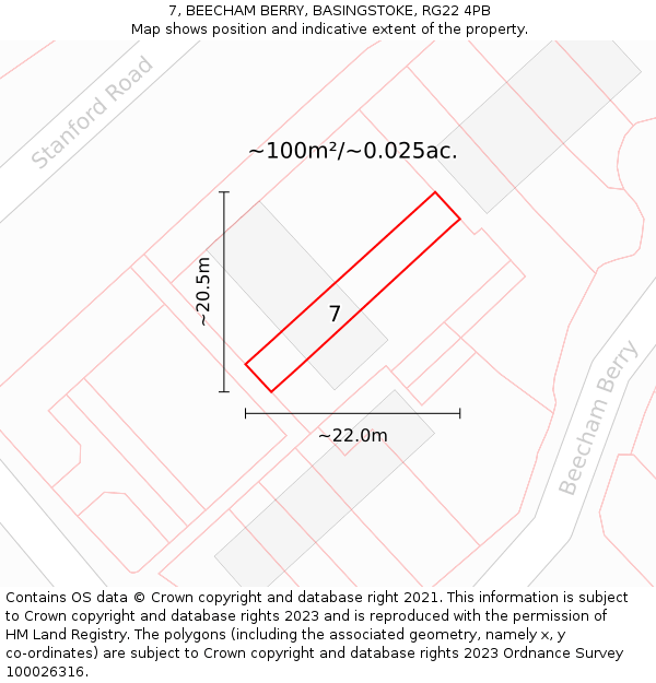 7, BEECHAM BERRY, BASINGSTOKE, RG22 4PB: Plot and title map