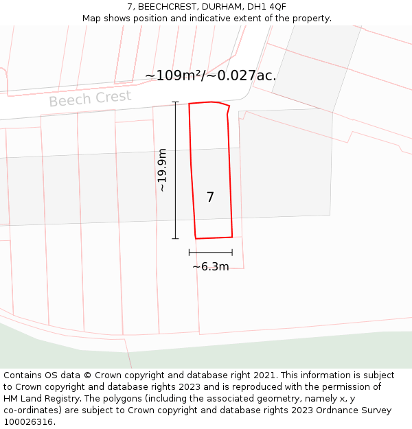 7, BEECHCREST, DURHAM, DH1 4QF: Plot and title map