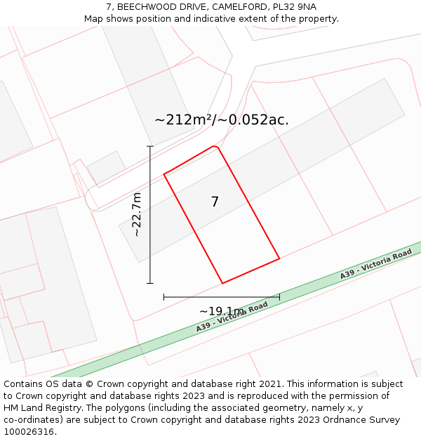 7, BEECHWOOD DRIVE, CAMELFORD, PL32 9NA: Plot and title map