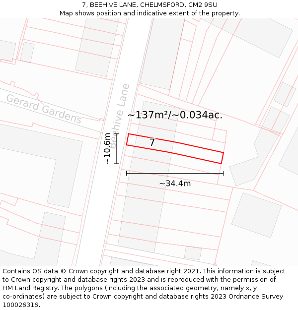 7, BEEHIVE LANE, CHELMSFORD, CM2 9SU: Plot and title map