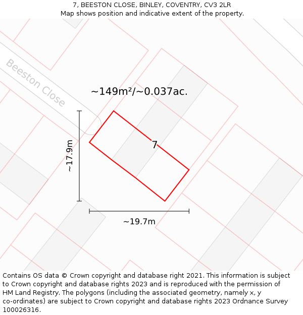 7, BEESTON CLOSE, BINLEY, COVENTRY, CV3 2LR: Plot and title map
