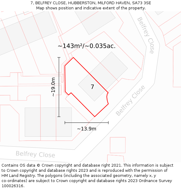7, BELFREY CLOSE, HUBBERSTON, MILFORD HAVEN, SA73 3SE: Plot and title map