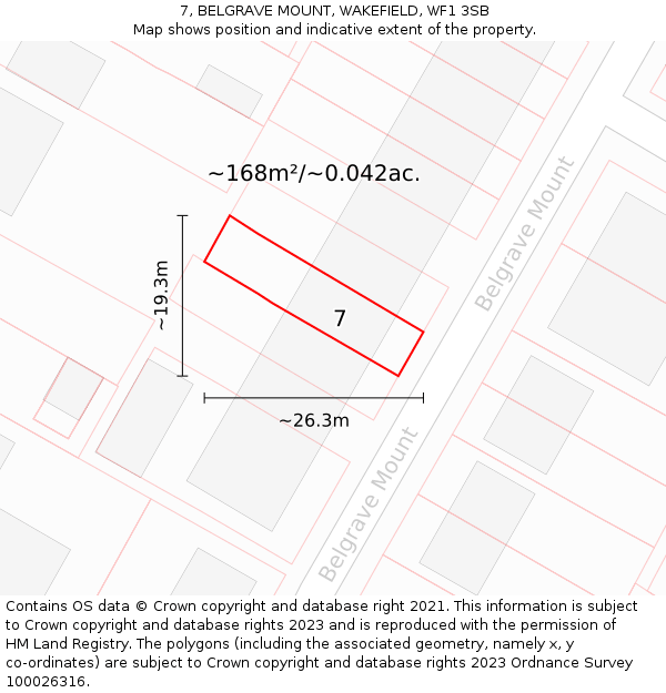 7, BELGRAVE MOUNT, WAKEFIELD, WF1 3SB: Plot and title map