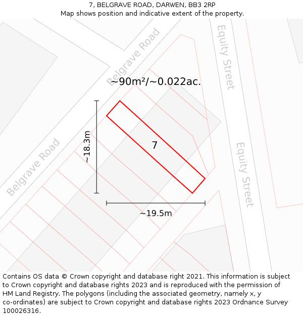 7, BELGRAVE ROAD, DARWEN, BB3 2RP: Plot and title map