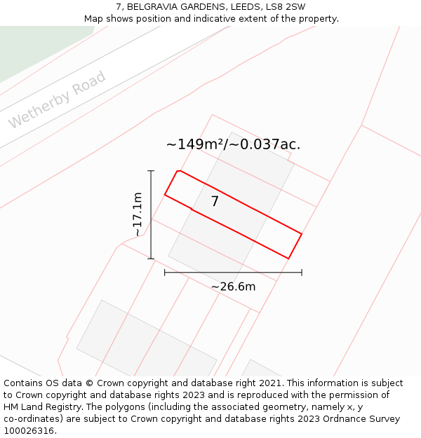 7, BELGRAVIA GARDENS, LEEDS, LS8 2SW: Plot and title map