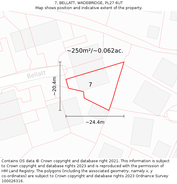 7, BELLATT, WADEBRIDGE, PL27 6UT: Plot and title map
