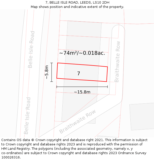 7, BELLE ISLE ROAD, LEEDS, LS10 2DH: Plot and title map