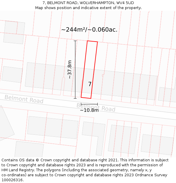 7, BELMONT ROAD, WOLVERHAMPTON, WV4 5UD: Plot and title map