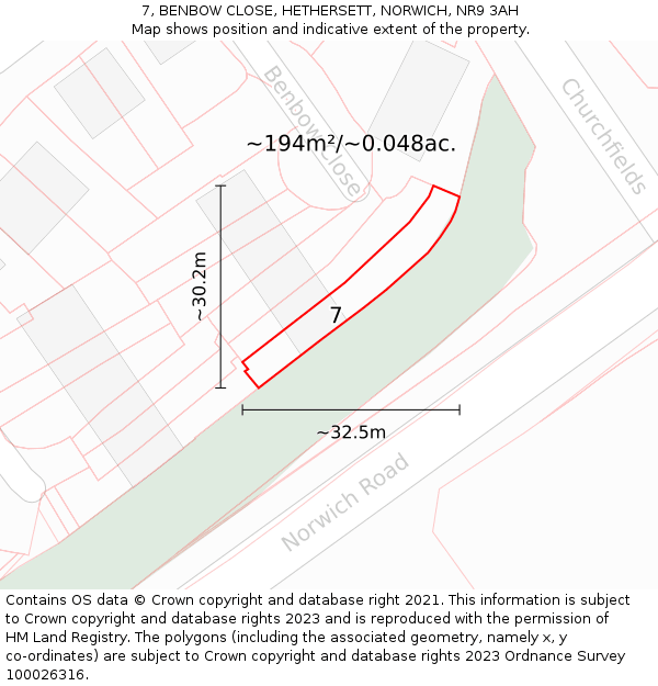 7, BENBOW CLOSE, HETHERSETT, NORWICH, NR9 3AH: Plot and title map