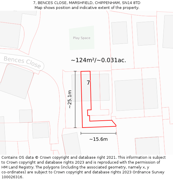 7, BENCES CLOSE, MARSHFIELD, CHIPPENHAM, SN14 8TD: Plot and title map