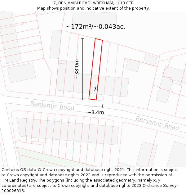 7, BENJAMIN ROAD, WREXHAM, LL13 8EE: Plot and title map
