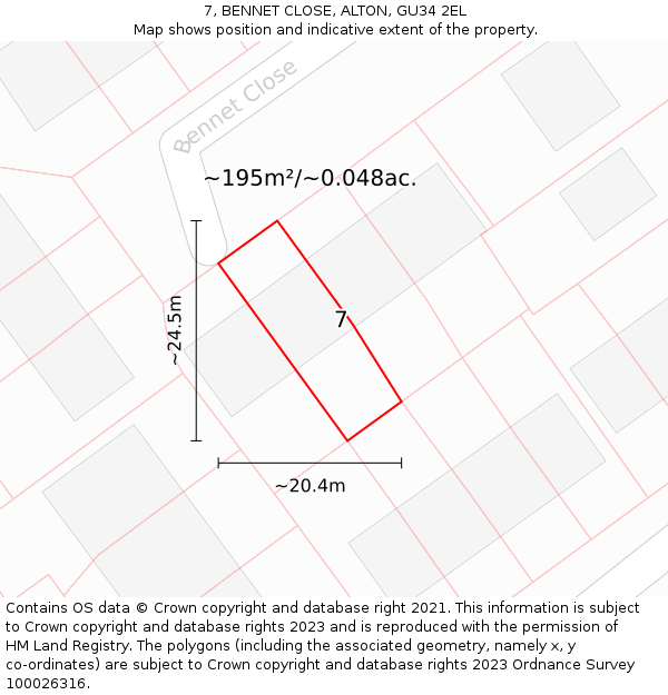 7, BENNET CLOSE, ALTON, GU34 2EL: Plot and title map
