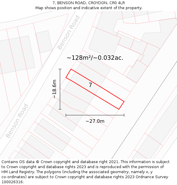 7, BENSON ROAD, CROYDON, CR0 4LR: Plot and title map