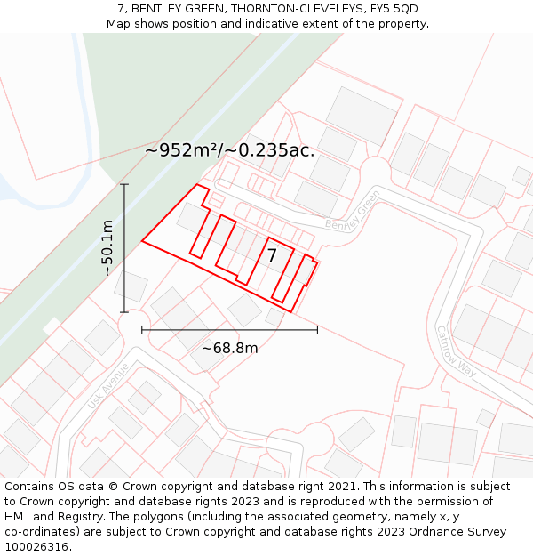 7, BENTLEY GREEN, THORNTON-CLEVELEYS, FY5 5QD: Plot and title map