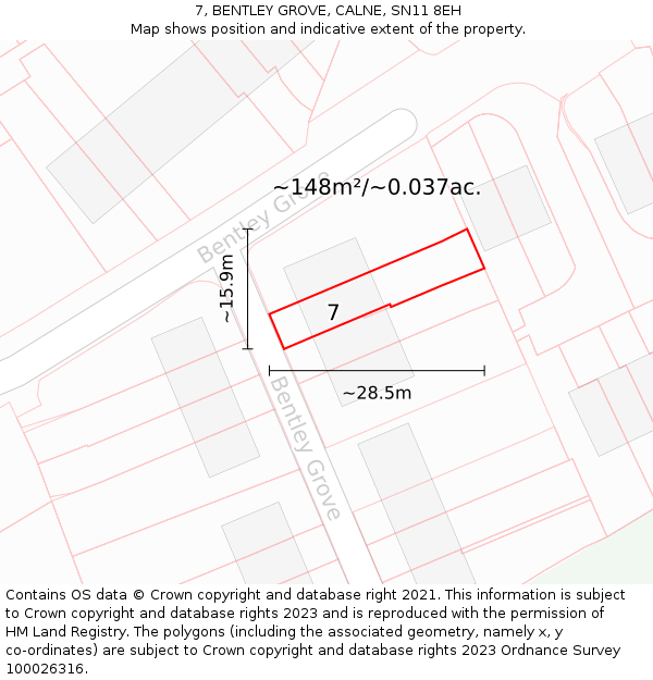 7, BENTLEY GROVE, CALNE, SN11 8EH: Plot and title map