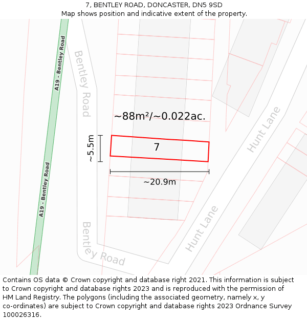 7, BENTLEY ROAD, DONCASTER, DN5 9SD: Plot and title map