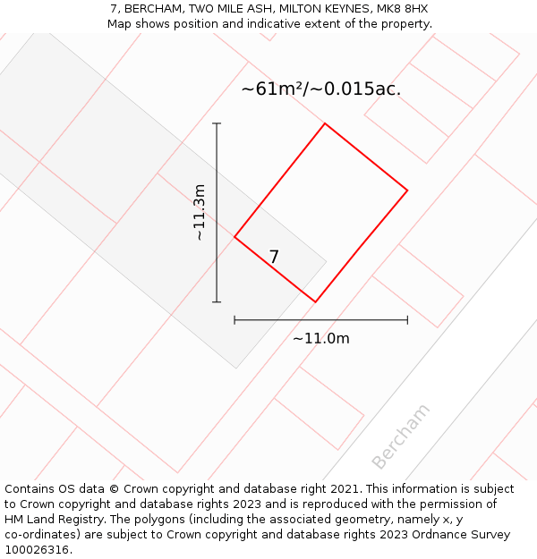 7, BERCHAM, TWO MILE ASH, MILTON KEYNES, MK8 8HX: Plot and title map