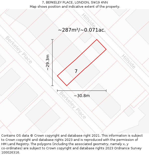 7, BERKELEY PLACE, LONDON, SW19 4NN: Plot and title map