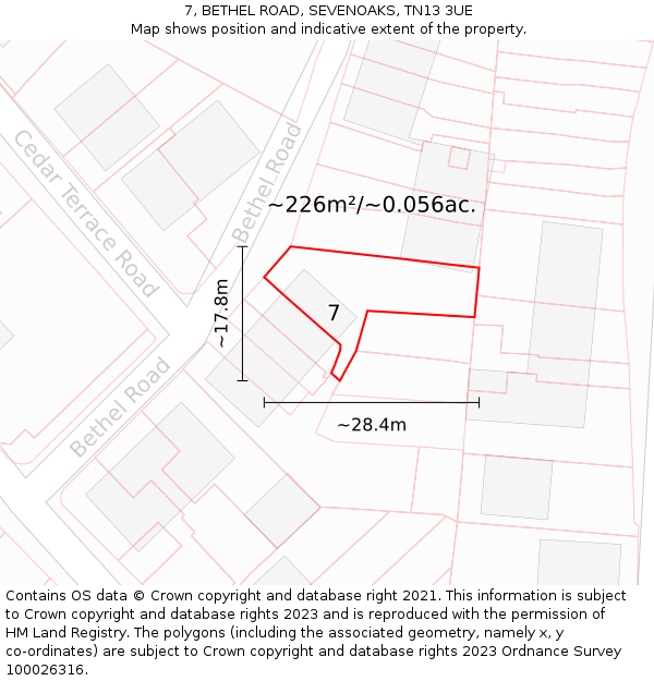 7, BETHEL ROAD, SEVENOAKS, TN13 3UE: Plot and title map