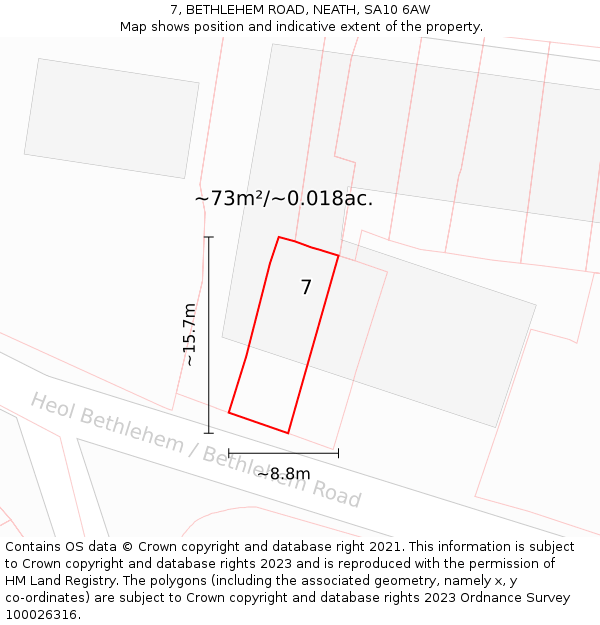 7, BETHLEHEM ROAD, NEATH, SA10 6AW: Plot and title map
