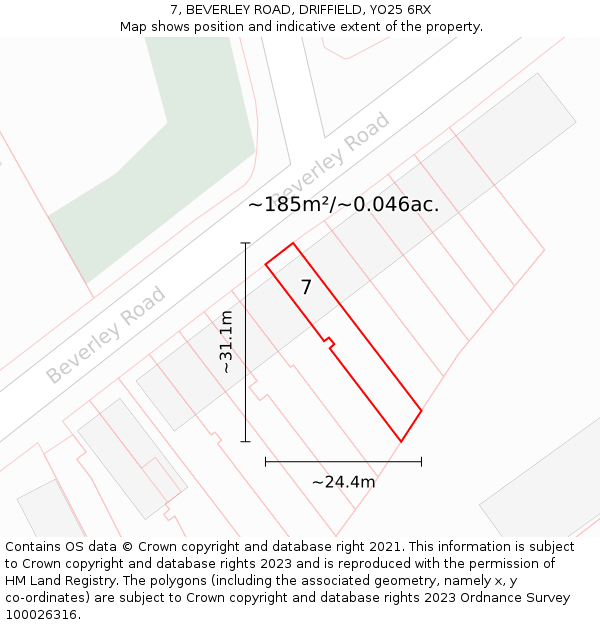 7, BEVERLEY ROAD, DRIFFIELD, YO25 6RX: Plot and title map