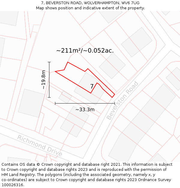 7, BEVERSTON ROAD, WOLVERHAMPTON, WV6 7UG: Plot and title map