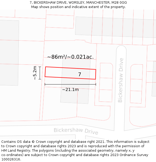 7, BICKERSHAW DRIVE, WORSLEY, MANCHESTER, M28 0GG: Plot and title map