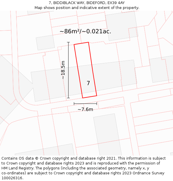 7, BIDDIBLACK WAY, BIDEFORD, EX39 4AY: Plot and title map