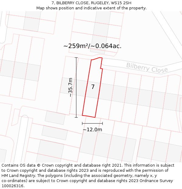7, BILBERRY CLOSE, RUGELEY, WS15 2SH: Plot and title map