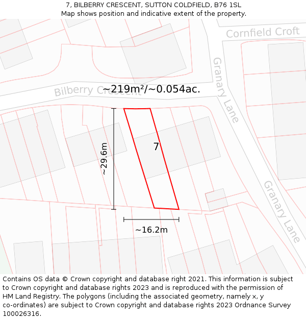 7, BILBERRY CRESCENT, SUTTON COLDFIELD, B76 1SL: Plot and title map