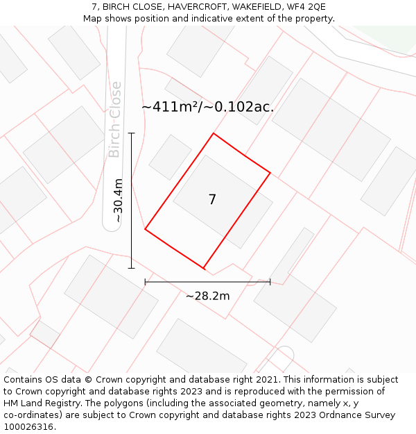 7, BIRCH CLOSE, HAVERCROFT, WAKEFIELD, WF4 2QE: Plot and title map