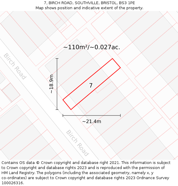 7, BIRCH ROAD, SOUTHVILLE, BRISTOL, BS3 1PE: Plot and title map