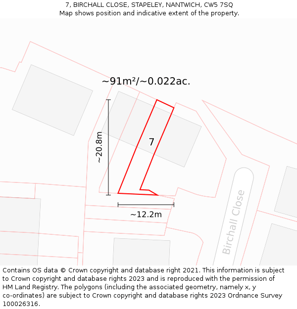 7, BIRCHALL CLOSE, STAPELEY, NANTWICH, CW5 7SQ: Plot and title map