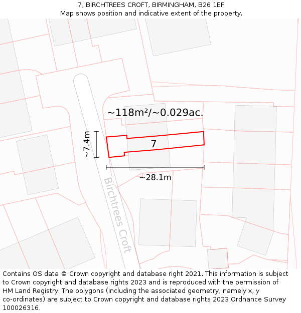 7, BIRCHTREES CROFT, BIRMINGHAM, B26 1EF: Plot and title map