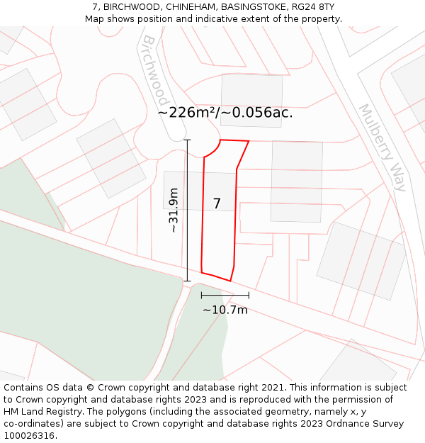 7, BIRCHWOOD, CHINEHAM, BASINGSTOKE, RG24 8TY: Plot and title map