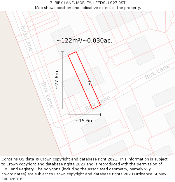 7, BIRK LANE, MORLEY, LEEDS, LS27 0ST: Plot and title map
