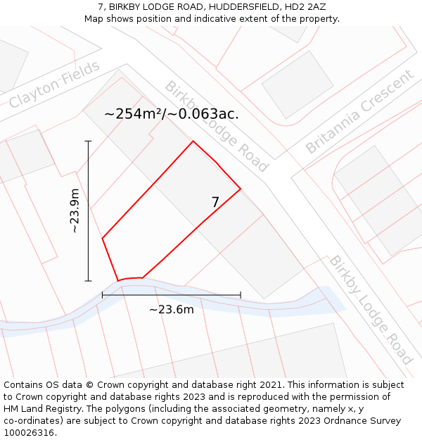 7, BIRKBY LODGE ROAD, HUDDERSFIELD, HD2 2AZ: Plot and title map