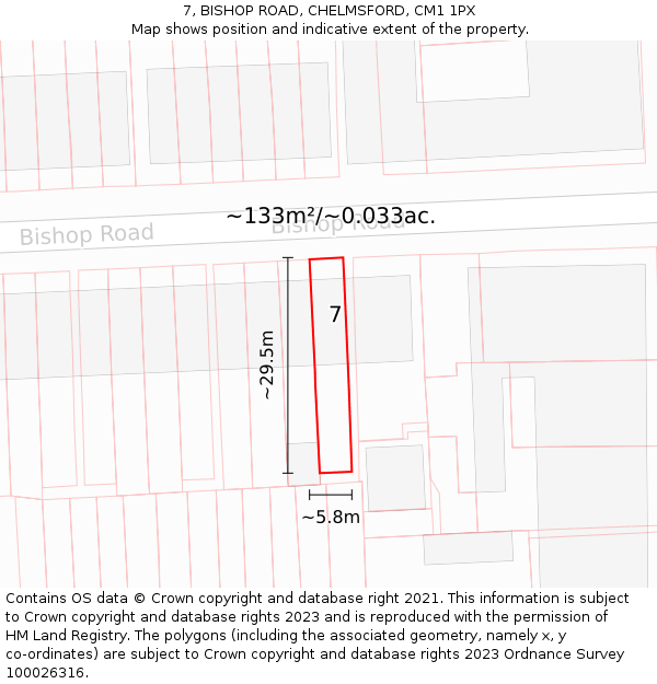 7, BISHOP ROAD, CHELMSFORD, CM1 1PX: Plot and title map