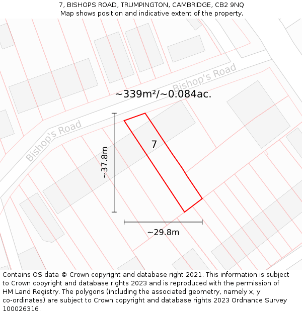 7, BISHOPS ROAD, TRUMPINGTON, CAMBRIDGE, CB2 9NQ: Plot and title map