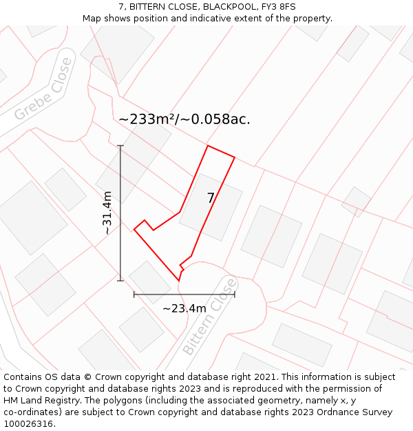 7, BITTERN CLOSE, BLACKPOOL, FY3 8FS: Plot and title map