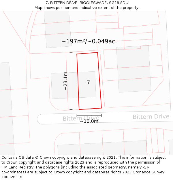 7, BITTERN DRIVE, BIGGLESWADE, SG18 8DU: Plot and title map