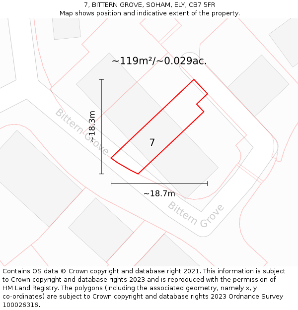 7, BITTERN GROVE, SOHAM, ELY, CB7 5FR: Plot and title map