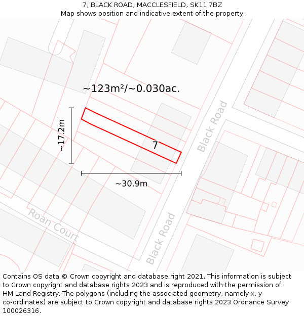 7, BLACK ROAD, MACCLESFIELD, SK11 7BZ: Plot and title map