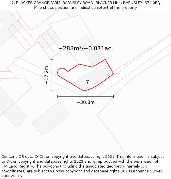 7, BLACKER GRANGE FARM, BARNSLEY ROAD, BLACKER HILL, BARNSLEY, S74 0RQ: Plot and title map
