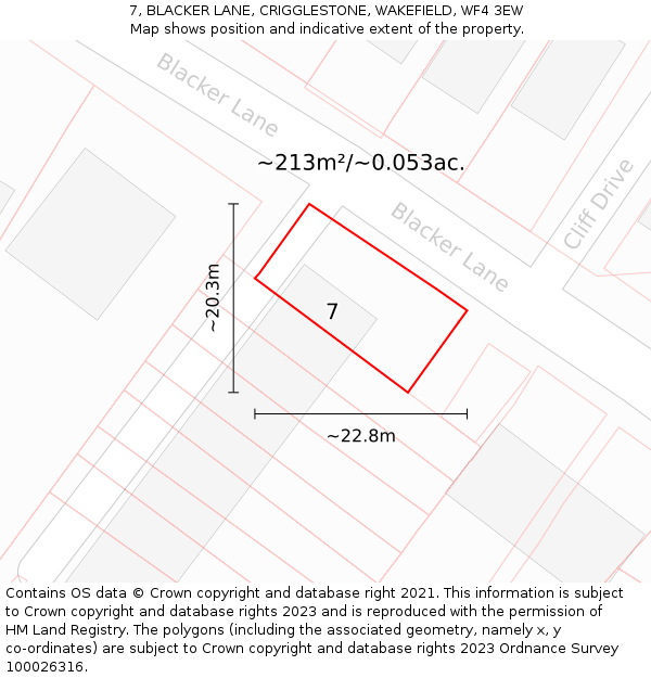 7, BLACKER LANE, CRIGGLESTONE, WAKEFIELD, WF4 3EW: Plot and title map