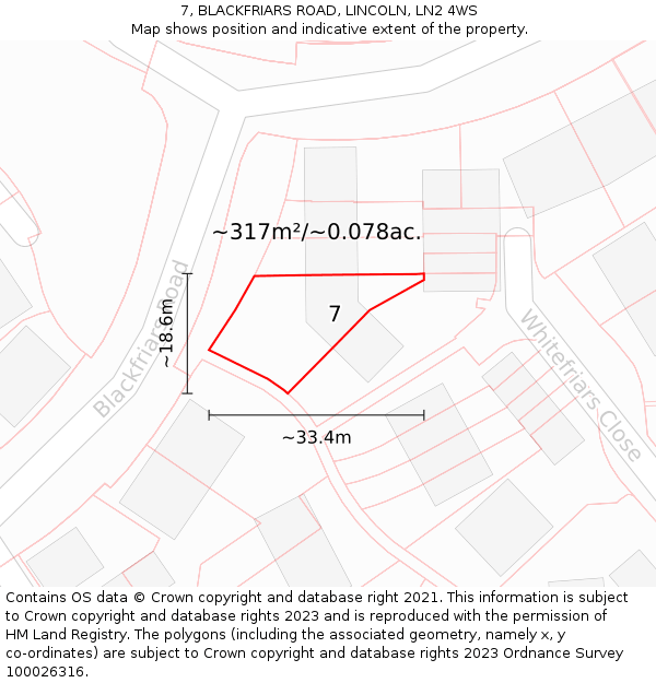 7, BLACKFRIARS ROAD, LINCOLN, LN2 4WS: Plot and title map