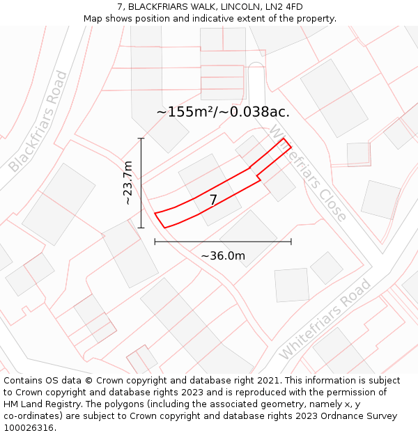 7, BLACKFRIARS WALK, LINCOLN, LN2 4FD: Plot and title map