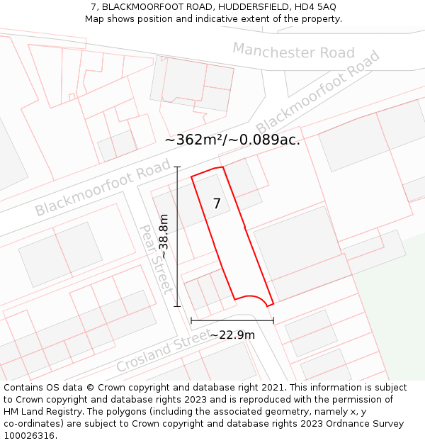 7, BLACKMOORFOOT ROAD, HUDDERSFIELD, HD4 5AQ: Plot and title map